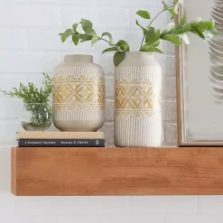 Vases>Kirklands Home Beige and Yellow Acanthus Print Vases, Set of 2