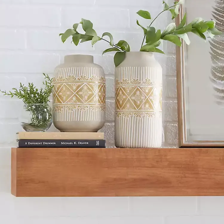 Vases>Kirklands Home Beige and Yellow Acanthus Print Vases, Set of 2