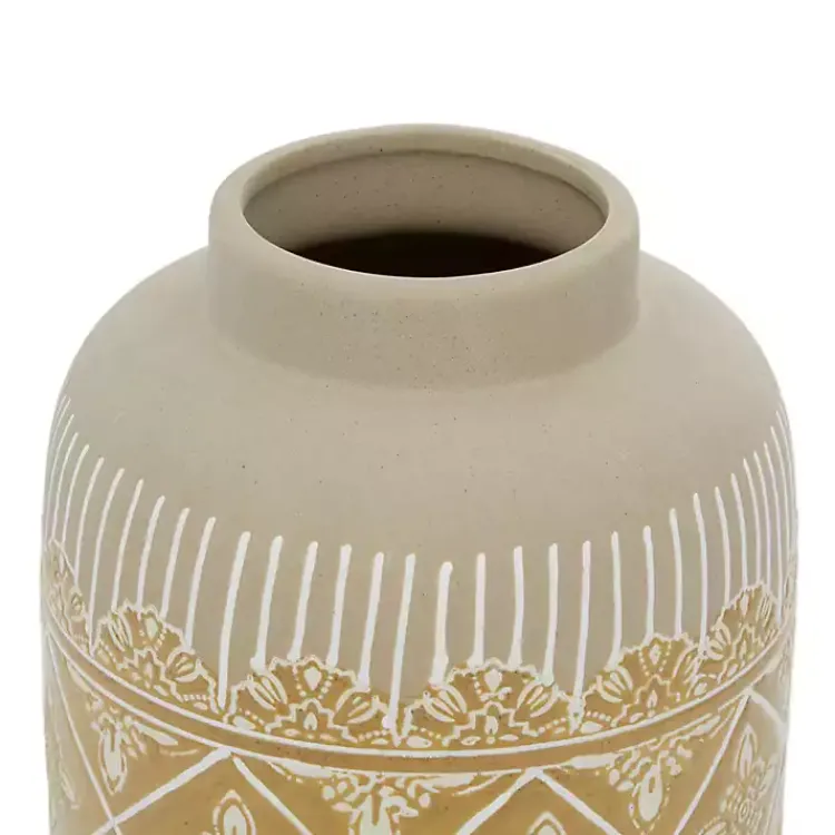Vases>Kirklands Home Beige and Yellow Acanthus Print Vases, Set of 2