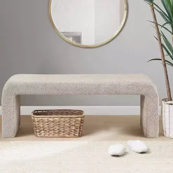 Kirklands Home Beige Boucle Waterfall Bench, 52 in. Brown Discount