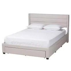 Kirklands Home Beige Braylon Upholstered 3-Drawer Queen Bed Tan Best