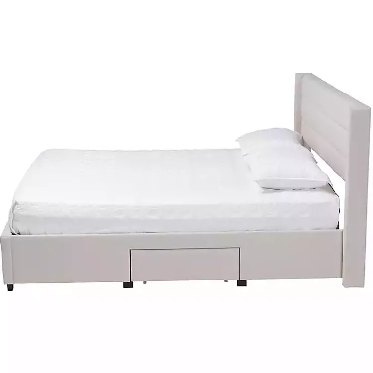 Kirklands Home Beige Braylon Upholstered 3-Drawer Queen Bed Tan Best