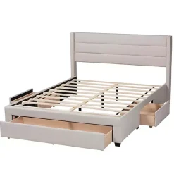 Kirklands Home Beige Braylon Upholstered 3-Drawer Queen Bed Tan Best