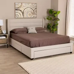 Kirklands Home Beige Braylon Upholstered 3-Drawer Queen Bed Tan Best