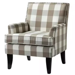 Kirklands Home Beige Buffalo Check Upholstered Armchair Brown Best