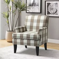 Kirklands Home Beige Buffalo Check Upholstered Armchair Brown Best