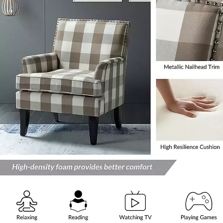 Kirklands Home Beige Buffalo Check Upholstered Armchair Brown Best