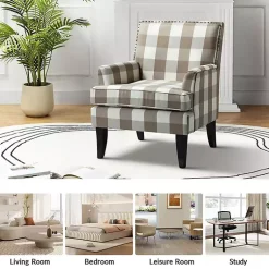 Kirklands Home Beige Buffalo Check Upholstered Armchair Brown Best