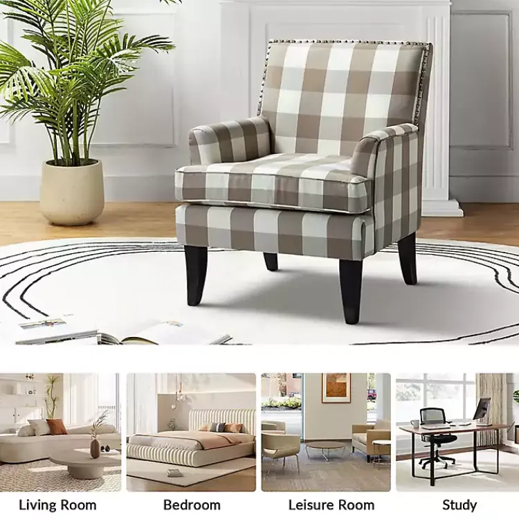 Kirklands Home Beige Buffalo Check Upholstered Armchair Brown Best