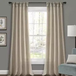 Kirklands Home Beige Burlap Knotted Curtain Panel Set, 108 in. Tan Discount