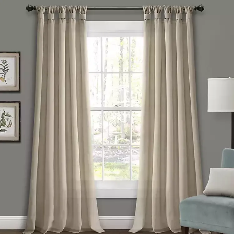 Kirklands Home Beige Burlap Knotted Curtain Panel Set, 108 in. Tan Discount