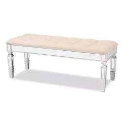 Kirklands Home Beige Button Tufted Bench with Mirrored Base Tan Outlet