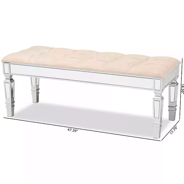 Kirklands Home Beige Button Tufted Bench with Mirrored Base Tan Outlet