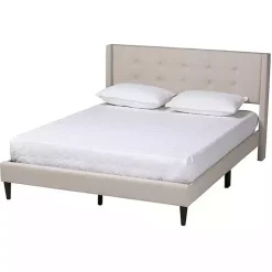 Kirklands Home Beige Button Tufted Headboard Full Platform Bed Tan Outlet