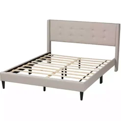 Kirklands Home Beige Button Tufted Headboard Full Platform Bed Tan Outlet