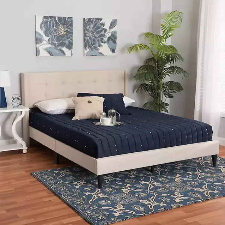 Kirklands Home Beige Button Tufted Headboard Full Platform Bed Tan Outlet
