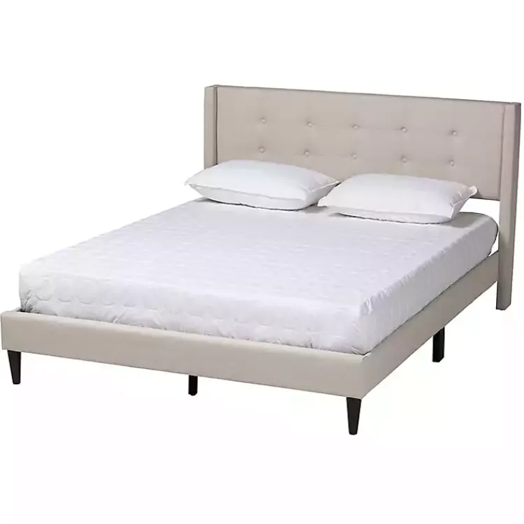 Kirklands Home Beige Button Tufted Headboard Queen Bed Frame Tan Clearance