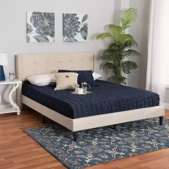 Kirklands Home Beige Button Tufted Headboard Queen Bed Frame Tan Clearance