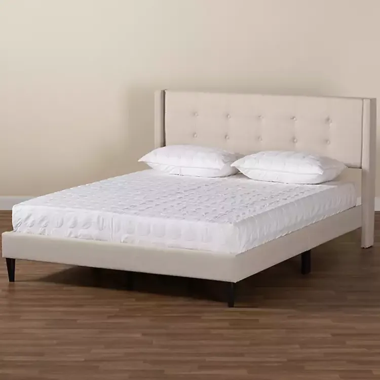 Kirklands Home Beige Button Tufted Headboard Queen Bed Frame Tan Clearance