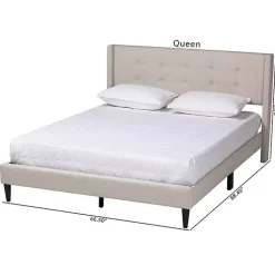 Kirklands Home Beige Button Tufted Headboard Queen Bed Frame Tan Clearance