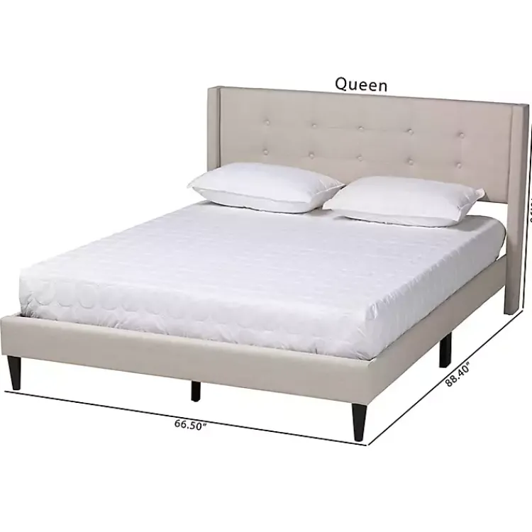 Kirklands Home Beige Button Tufted Headboard Queen Bed Frame Tan Clearance