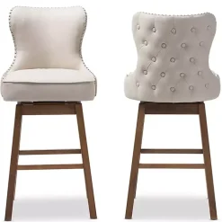 Kirklands Home Beige Button Tufted Swivel Bar Stools, Set of 2 Ivory New