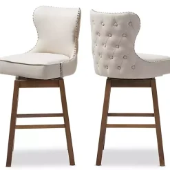 Kirklands Home Beige Button Tufted Swivel Bar Stools, Set of 2 Ivory New
