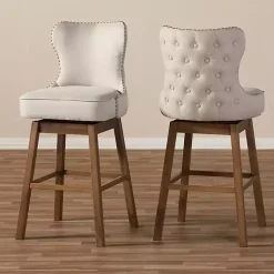 Kirklands Home Beige Button Tufted Swivel Bar Stools, Set of 2 Ivory New