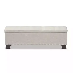 Kirklands Home Beige Button-Tufted Upholstered Storage Bench Tan Sale
