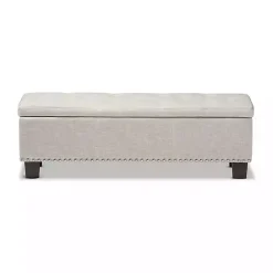 Kirklands Home Beige Button-Tufted Upholstered Storage Bench Tan Sale