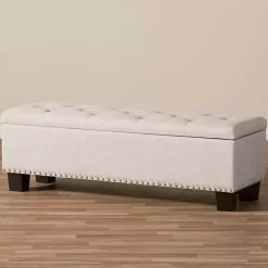 Kirklands Home Beige Button-Tufted Upholstered Storage Bench Tan Sale