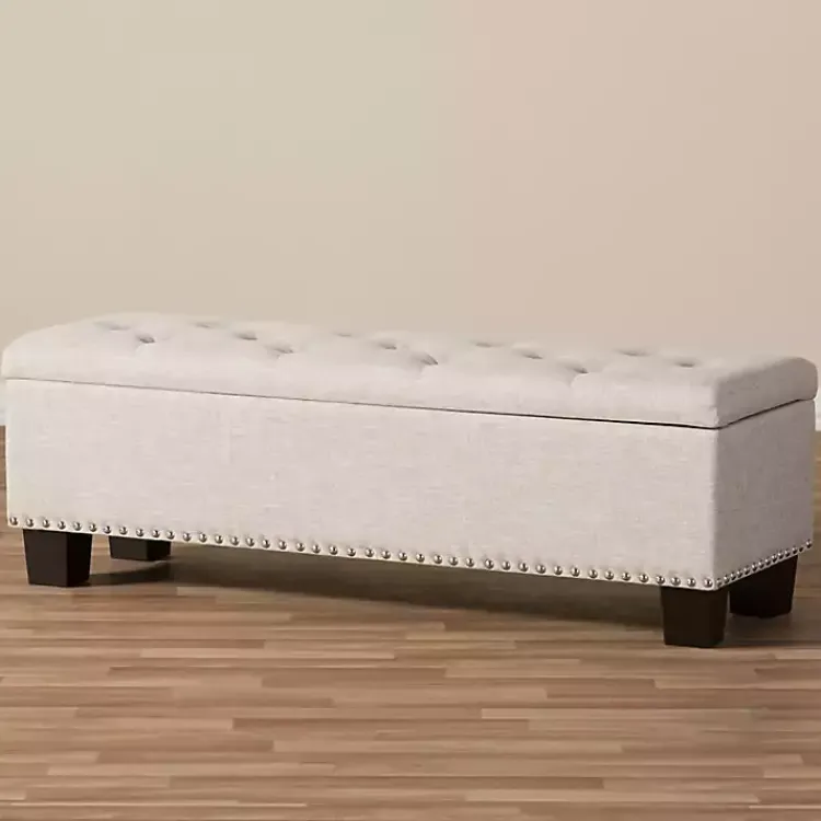 Kirklands Home Beige Button-Tufted Upholstered Storage Bench Tan Sale