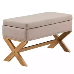 Kirklands Home Beige Crossed Storage Ottoman Tan Online