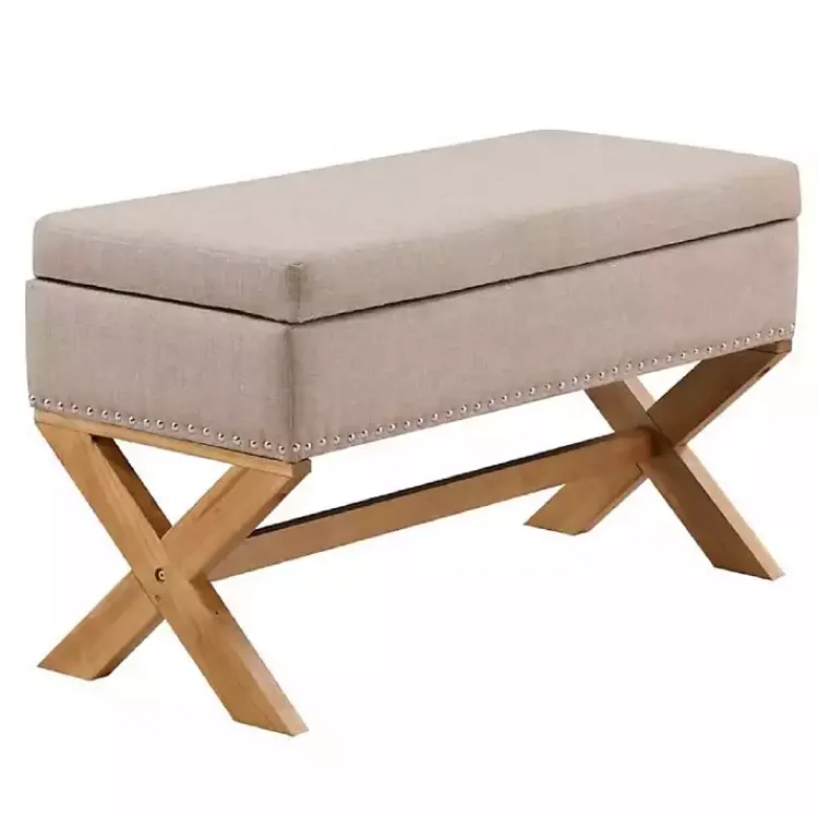 Kirklands Home Beige Crossed Storage Ottoman Tan Online