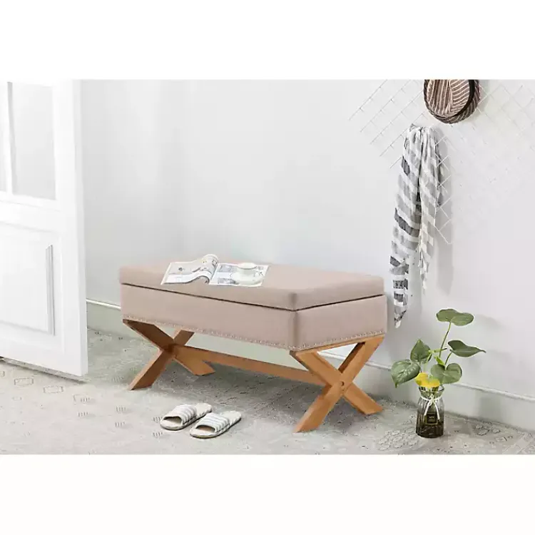 Kirklands Home Beige Crossed Storage Ottoman Tan Online