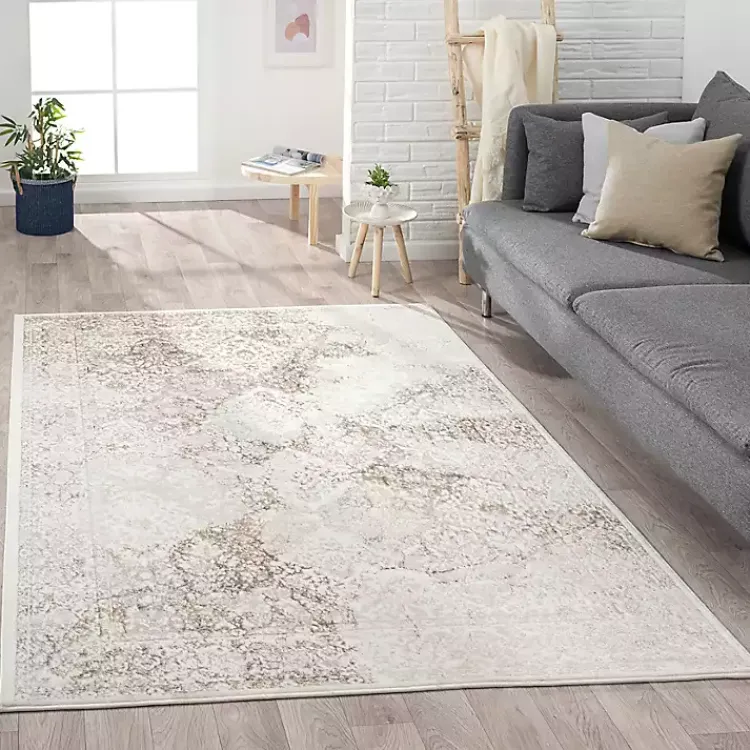 Kirklands Home Beige Faded Damask Area Rug, 7x9 Tan Online