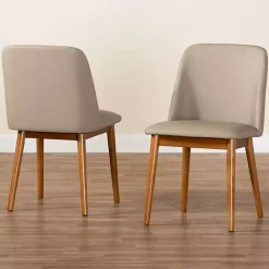 Kirklands Home Beige Faux Leather Modern Dining Chairs, Set of 2 Tan Sale