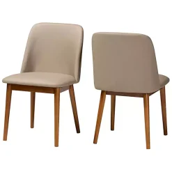 Kirklands Home Beige Faux Leather Modern Dining Chairs, Set of 2 Tan Sale