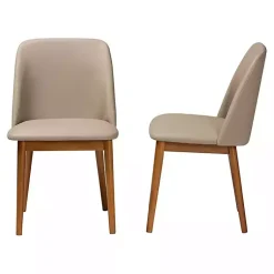 Kirklands Home Beige Faux Leather Modern Dining Chairs, Set of 2 Tan Sale