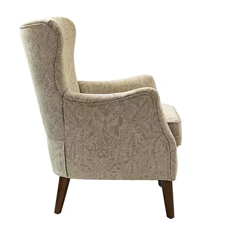 Kirklands Home Beige Floral Damask Wingback Accent Chair Tan Discount