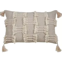 Pillows>Kirklands Home Beige Frayed Tassel Lumbar Pillow