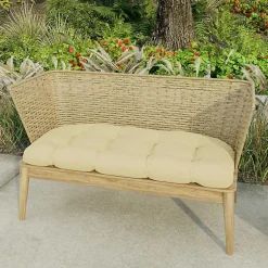 Kirklands Home Beige French Edge Outdoor Wicker Settee Cushion Tan Outlet