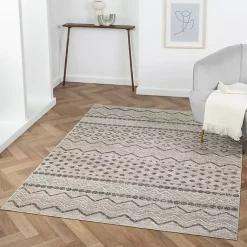 Kirklands Home Beige Geometric Stripe Washable Area Rug, 7x9 Hot