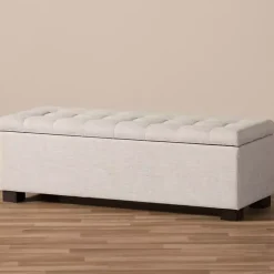 Kirklands Home Beige Grid-Tufted Contemporary Storage Bench Tan Hot