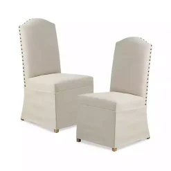 Kirklands Home Beige High Back Skirted Dining Chairs, Set of 2 Tan Hot
