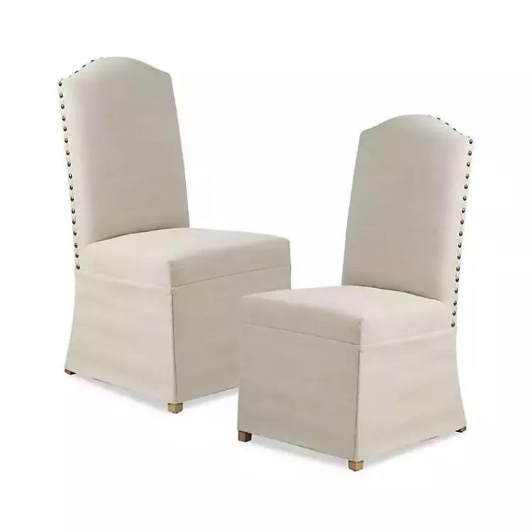 Kirklands Home Beige High Back Skirted Dining Chairs, Set of 2 Tan Hot