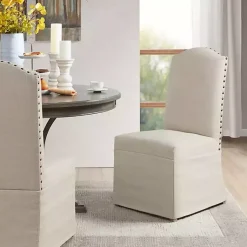 Kirklands Home Beige High Back Skirted Dining Chairs, Set of 2 Tan Hot