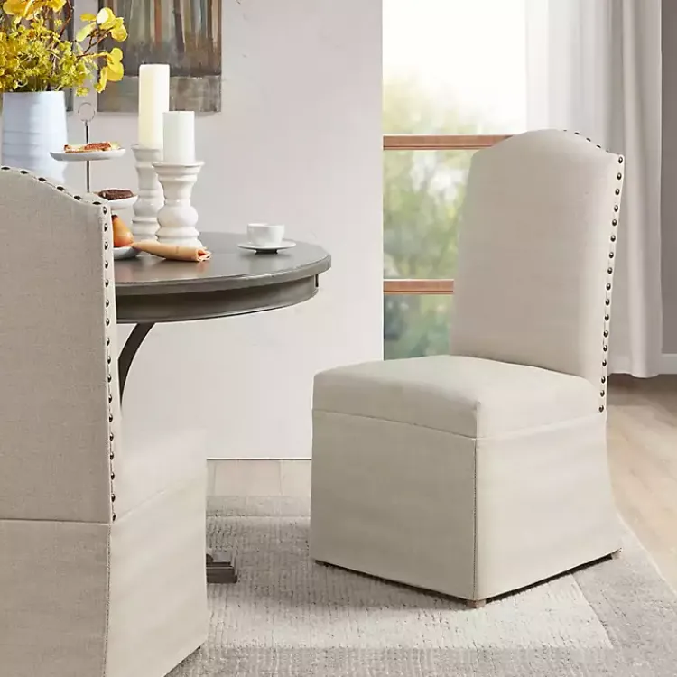 Kirklands Home Beige High Back Skirted Dining Chairs, Set of 2 Tan Hot