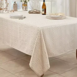 Kirklands Home Beige Jacquard Leaf Tablecloth, 90 in. Brown Discount