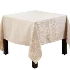 Kirklands Home Beige Jacquard Leaf Tablecloth, 72 in. Brown Hot